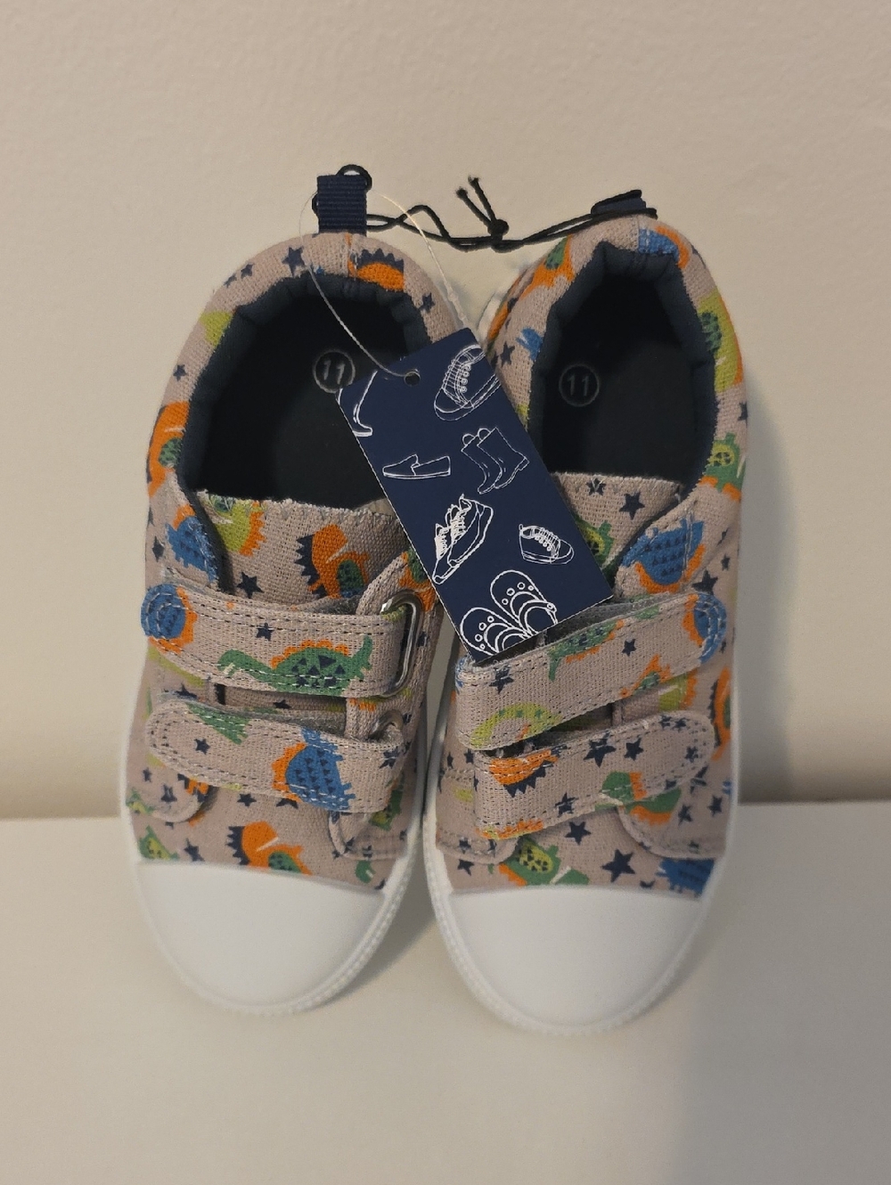 Kids Dinosaur Print Velcro Sneakers - Beige/Blue/Green